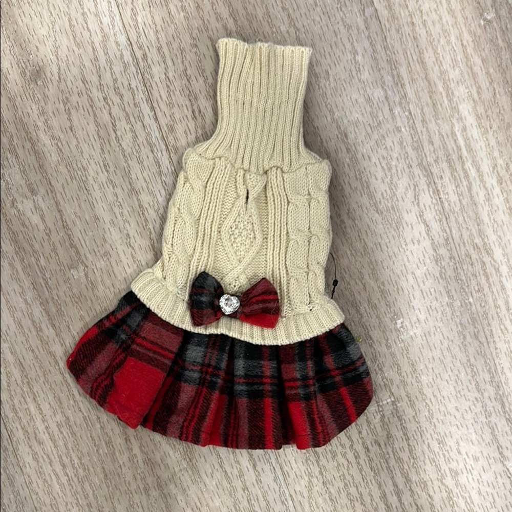 NWOT Plaid Red and Cream Dog Sweater Dress